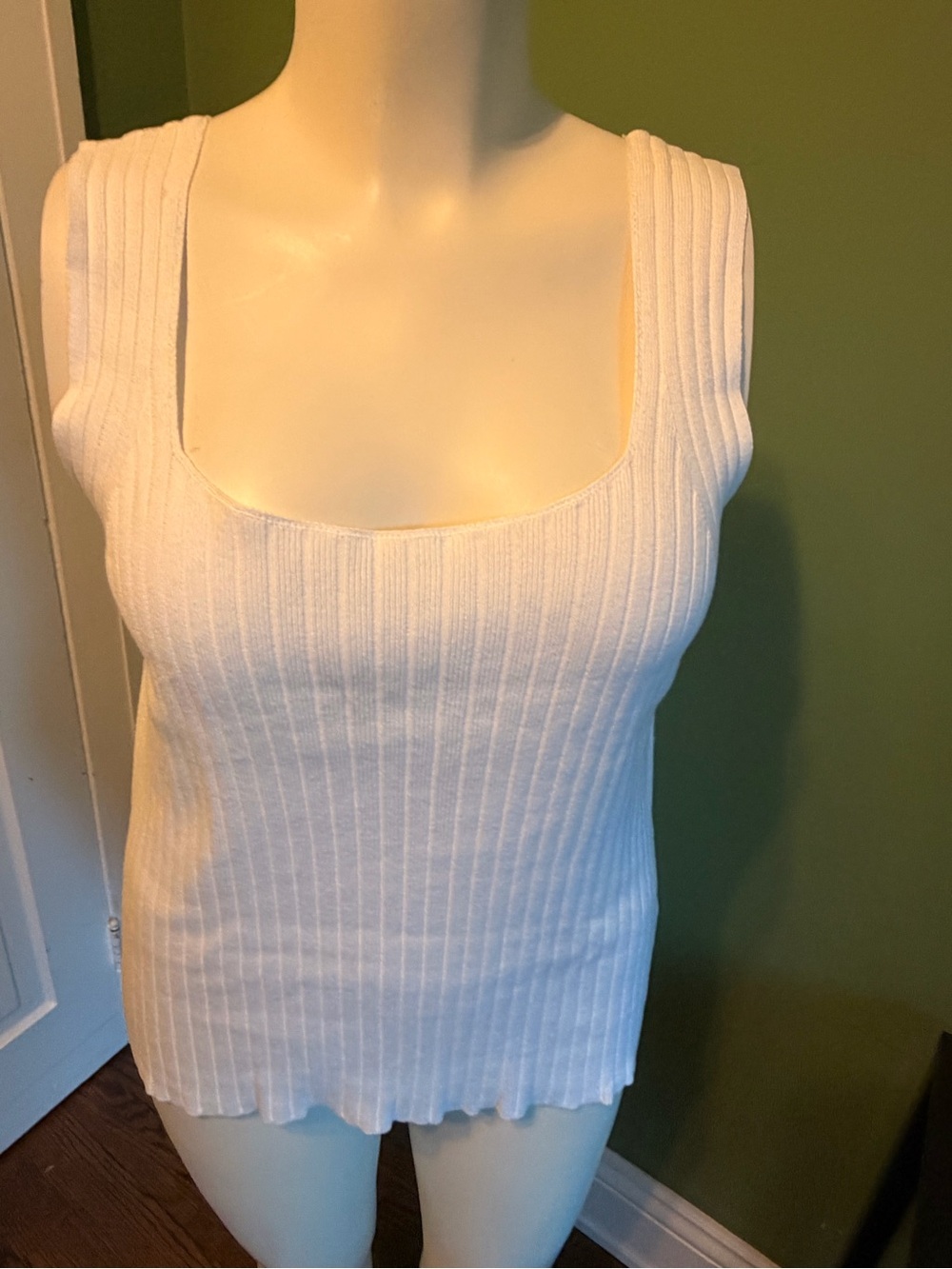 White Ribbed Square-Neck Tank Top - Picture 2 of 5